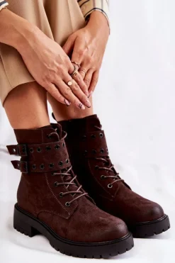 Damskie Zamszowe Ocieplane Botki Brązowe Silvor