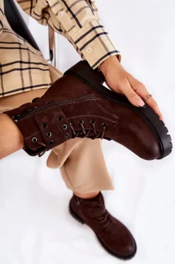 Damskie Zamszowe Ocieplane Botki Brązowe Silvor