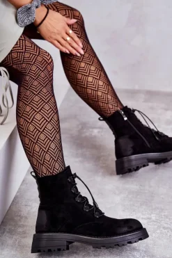 Damskie Zamszowe Ocieplane Botki Ze Ściągaczem Czarne Helia