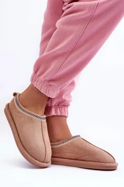 Damskie Zamszowe Papcie Z Futerkiem Beżowe Polinna