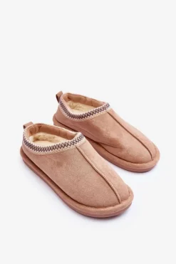 Damskie Zamszowe Papcie Z Futerkiem Beżowe Polinna