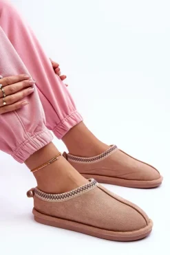 Damskie Zamszowe Papcie Z Futerkiem Beżowe Polinna