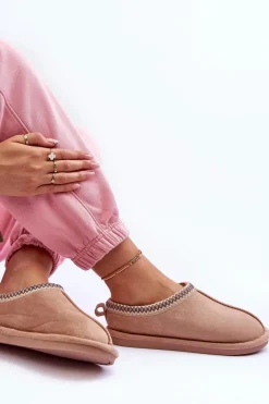 Damskie Zamszowe Papcie Z Futerkiem Beżowe Polinna