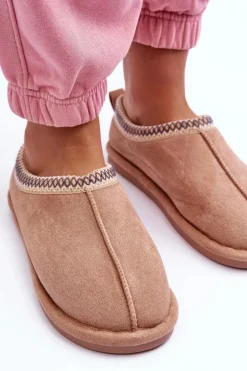 Damskie Zamszowe Papcie Z Futerkiem Beżowe Polinna