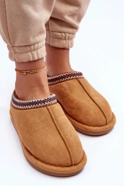 Damskie Zamszowe Papcie Z Futerkiem Brązowe Polinna