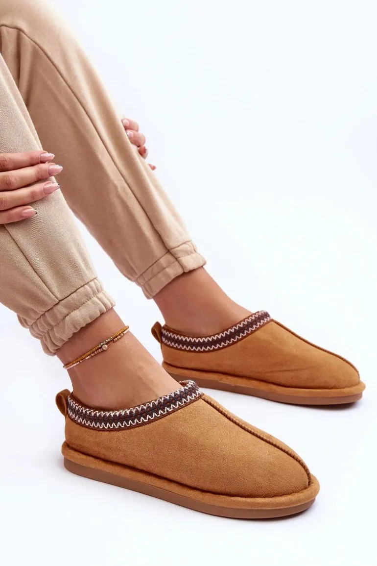 Damskie Zamszowe Papcie Z Futerkiem Brązowe Polinna