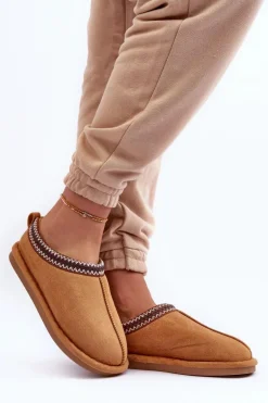 Damskie Zamszowe Papcie Z Futerkiem Brązowe Polinna