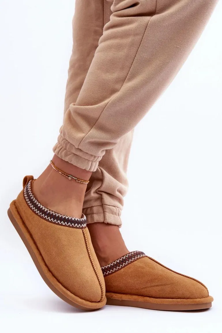 Damskie Zamszowe Papcie Z Futerkiem Brązowe Polinna