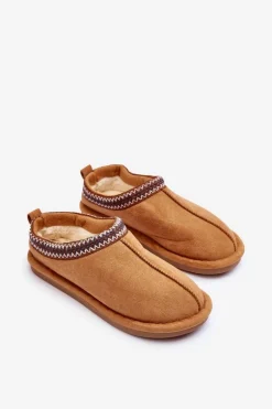 Damskie Zamszowe Papcie Z Futerkiem Brązowe Polinna