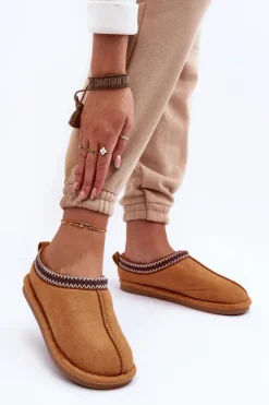 Damskie Zamszowe Papcie Z Futerkiem Brązowe Polinna