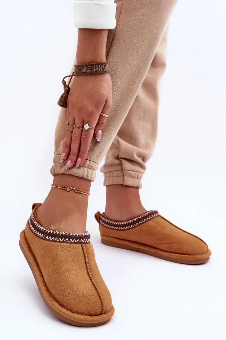 Damskie Zamszowe Papcie Z Futerkiem Brązowe Polinna