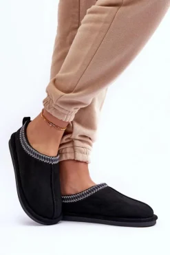 Damskie Zamszowe Papcie Z Futerkiem Czarne Polinna