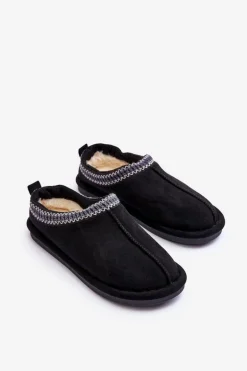 Damskie Zamszowe Papcie Z Futerkiem Czarne Polinna