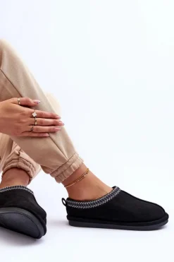 Damskie Zamszowe Papcie Z Futerkiem Czarne Polinna