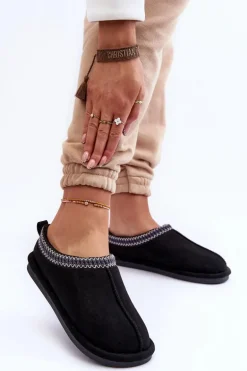 Damskie Zamszowe Papcie Z Futerkiem Czarne Polinna