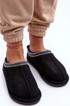 Damskie Zamszowe Papcie Z Futerkiem Czarne Polinna