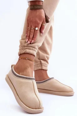 Damskie Zamszowe Papcie Z Futerkiem Jasnobeżowe Polinna