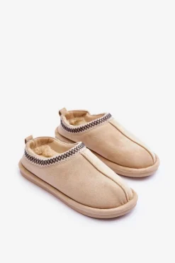 Damskie Zamszowe Papcie Z Futerkiem Jasnobeżowe Polinna