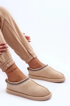 Damskie Zamszowe Papcie Z Futerkiem Jasnobeżowe Polinna