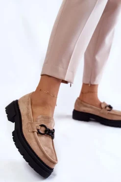 Damskie Zamszowe Półbuty Loafery La.Fi Beżowe Willows