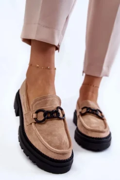 Damskie Zamszowe Półbuty Loafery La.Fi Beżowe Willows