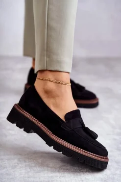 Damskie Zamszowe Półbuty Na Platformie Czarne Unni