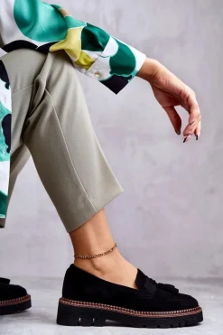 Damskie Zamszowe Półbuty Na Platformie Czarne Unni