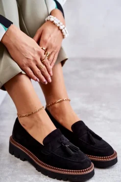 Damskie Zamszowe Półbuty Na Platformie Czarne Unni