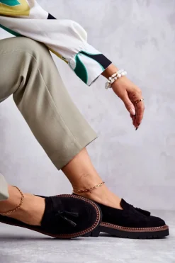 Damskie Zamszowe Półbuty Na Platformie Czarne Unni