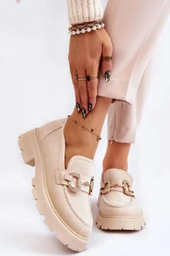 Damskie Zamszowe Półbuty Na Platformie Z Ozdobą Beżowe Deira