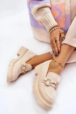 Damskie Zamszowe Półbuty Na Platformie Z Ozdobą Beżowe Deira