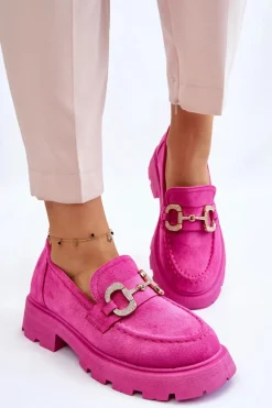 Damskie Zamszowe Półbuty Na Platformie Z Ozdobą Różowe Deira