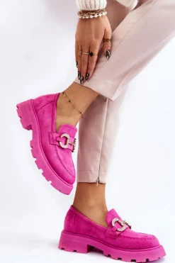 Damskie Zamszowe Półbuty Na Platformie Z Ozdobą Różowe Deira