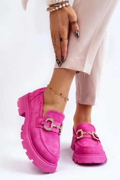 Damskie Zamszowe Półbuty Na Platformie Z Ozdobą Różowe Deira