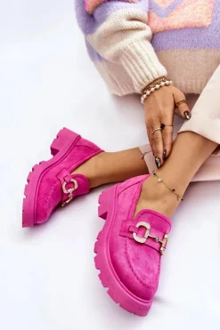 Damskie Zamszowe Półbuty Na Platformie Z Ozdobą Różowe Deira