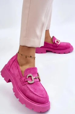 Damskie Zamszowe Półbuty Na Platformie Z Ozdobą Różowe Deira
