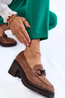 Damskie Zamszowe Półbuty Na Obcasie Ciemnobeżowe Sanya