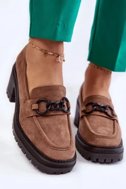 Damskie Zamszowe Półbuty Na Obcasie Ciemnobeżowe Sanya