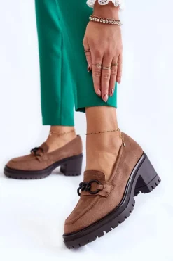 Damskie Zamszowe Półbuty Na Obcasie Ciemnobeżowe Sanya