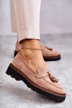 Damskie Zamszowe Półbuty Na Platformie Beżowe Unni