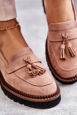 Damskie Zamszowe Półbuty Na Platformie Beżowe Unni