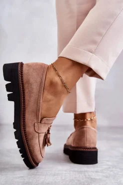 Damskie Zamszowe Półbuty Na Platformie Beżowe Unni