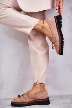 Damskie Zamszowe Półbuty Na Platformie Beżowe Unni