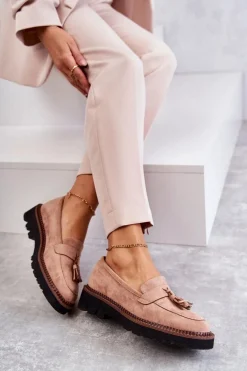 Damskie Zamszowe Półbuty Na Platformie Beżowe Unni