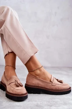 Damskie Zamszowe Półbuty Na Platformie Beżowe Unni