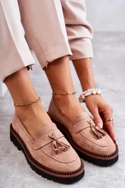 Damskie Zamszowe Półbuty Na Platformie Beżowe Unni