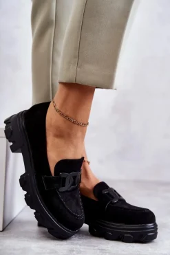 Damskie Zamszowe Półbuty Na Platformie Czarne Janne