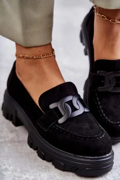 Damskie Zamszowe Półbuty Na Platformie Czarne Janne