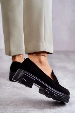 Damskie Zamszowe Półbuty Na Platformie Czarne Janne