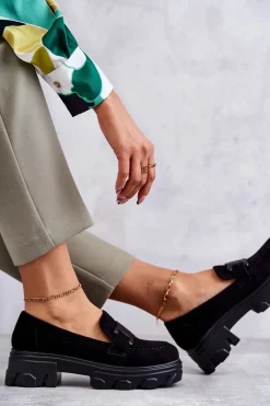 Damskie Zamszowe Półbuty Na Platformie Czarne Janne